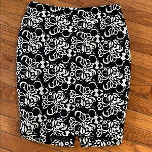 Talbots Black and White Floral Pencil Skirt